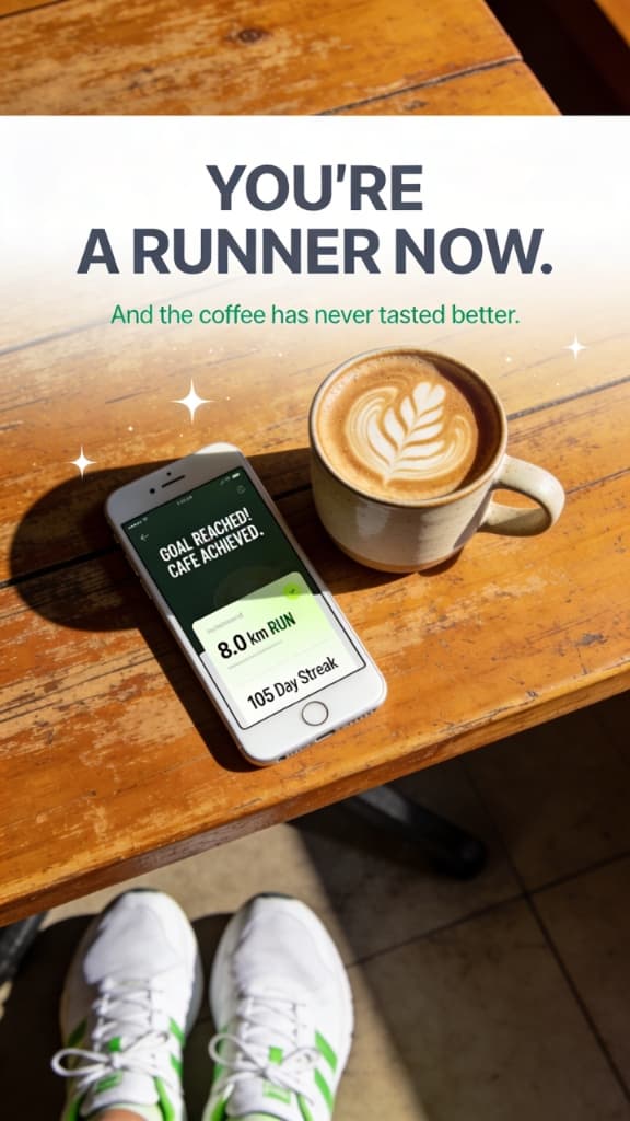 Goal reached screen at café with 105-day streak